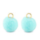 Pompom charm with loop 10mm - Gold-aquamarine blue